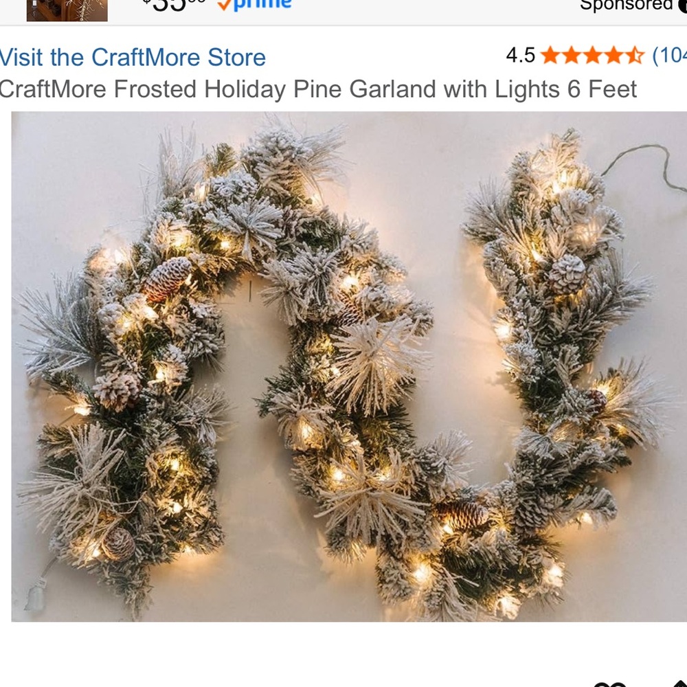 CraftMore Frosted Holiday Pine Garland with Lights 6 Feet New in box Christmas